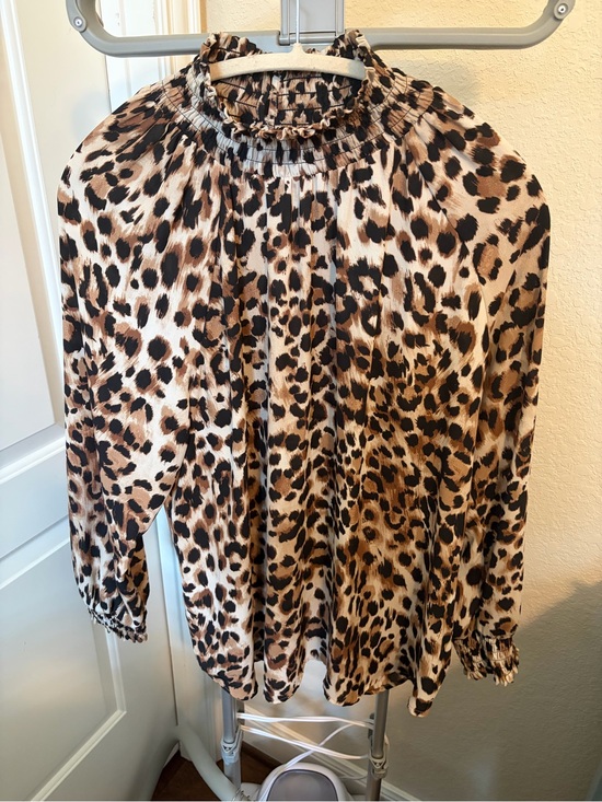 Chico's Tops - Chico's Leopard Print Smocked Mock Neck Blouse - Brown/Tan/Black